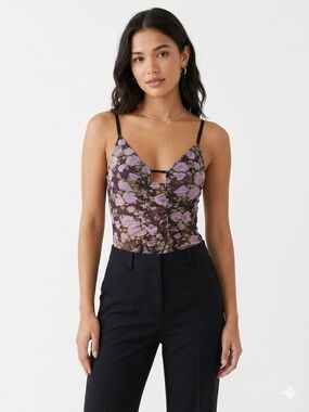 Out From Under x Only Hearts Floral Mesh Ruched Bodysuit whimsical Y2K Size S